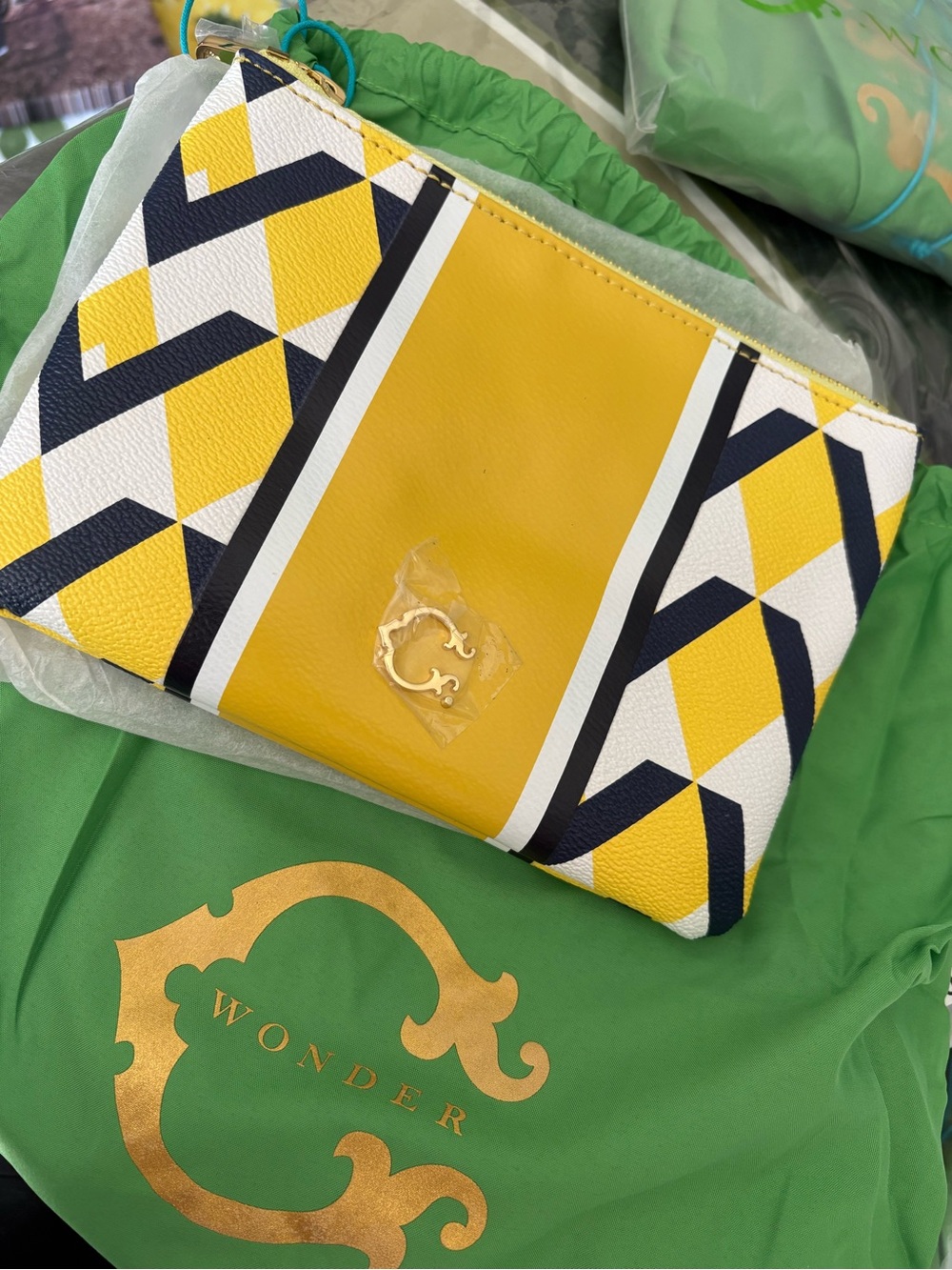 C. Wonder Yellow, Navy & White Geometric Zip Pouch